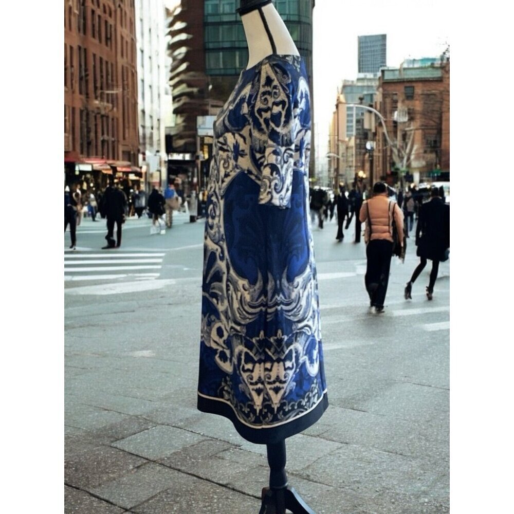 J Taylor Womens Paisley Sheath Dress Size 10 Blue White Print Zipper - Picture 9 of 16